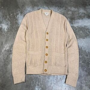 Beige Oatmeal Cable Knit Cardigan Sweater mens Small Button Front Made USA